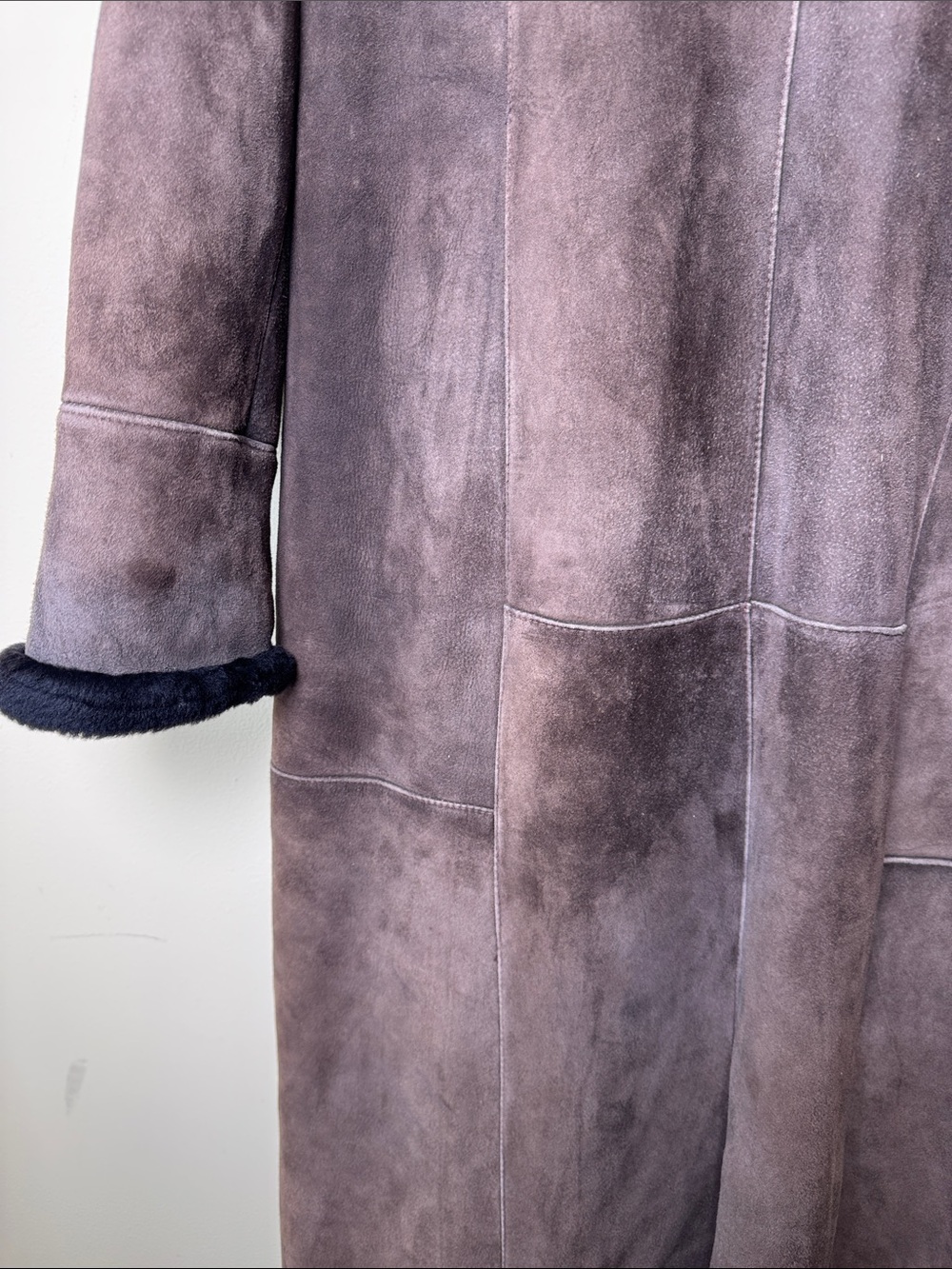I. J. FOX FURS Boston Vintage Chocolate Brown Suede Shearling Full Length Coat M - Picture 8 of 14